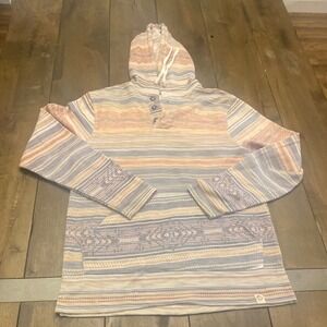 Free Planet Baja Hoodie Womens Size M Multicolor Striped Woven Cotton Blend Boho